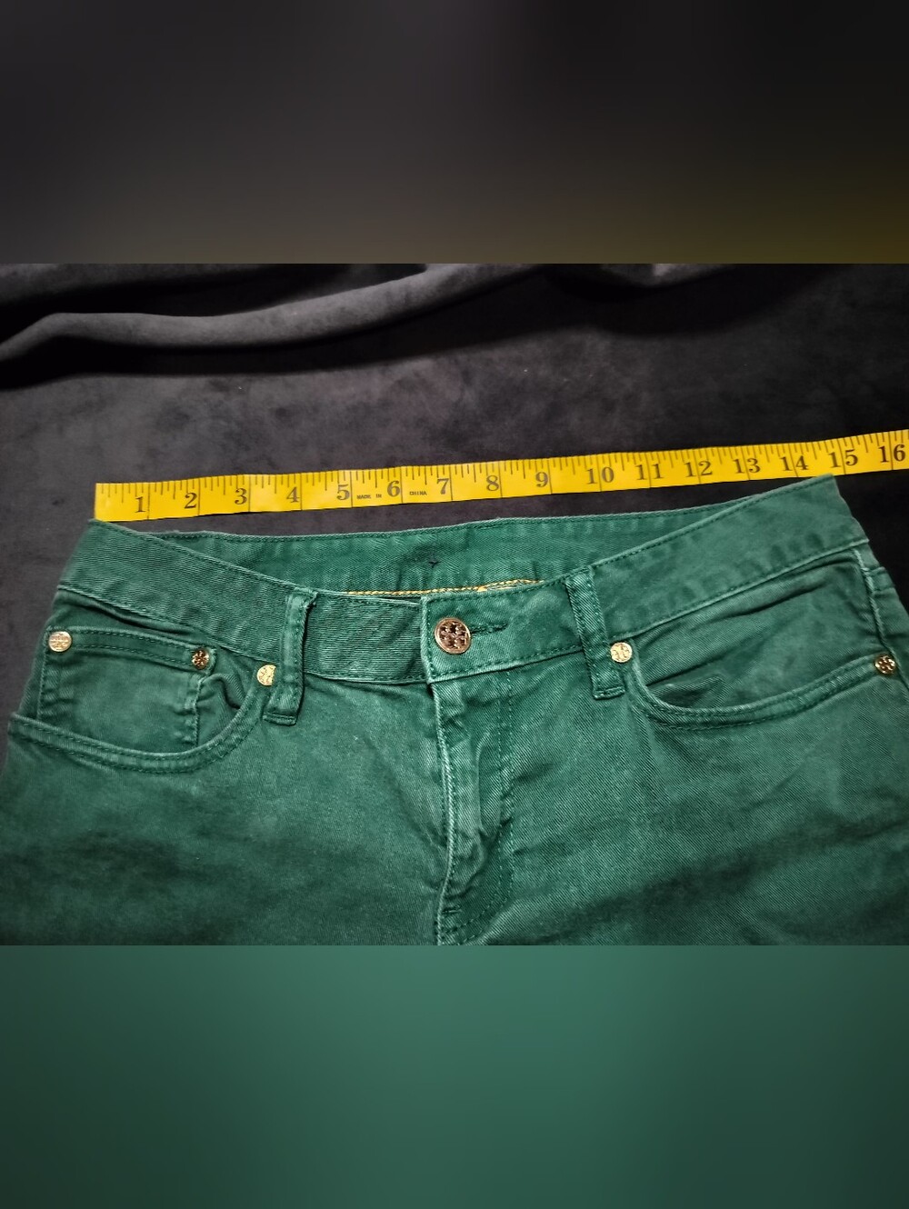 Tory Burch Ivy Super Skinny Denim Stretch Jeans Emerald Green Size 27 - Picture 4 of 8